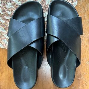 SOLD | J. Crew | Black Leather Slides | Size 8